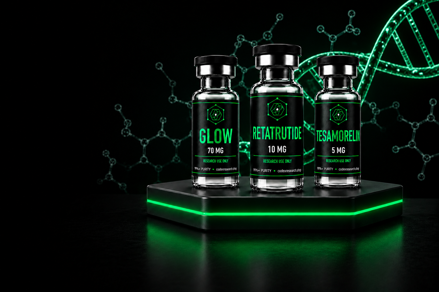 Codex Research vials on a glowing platform