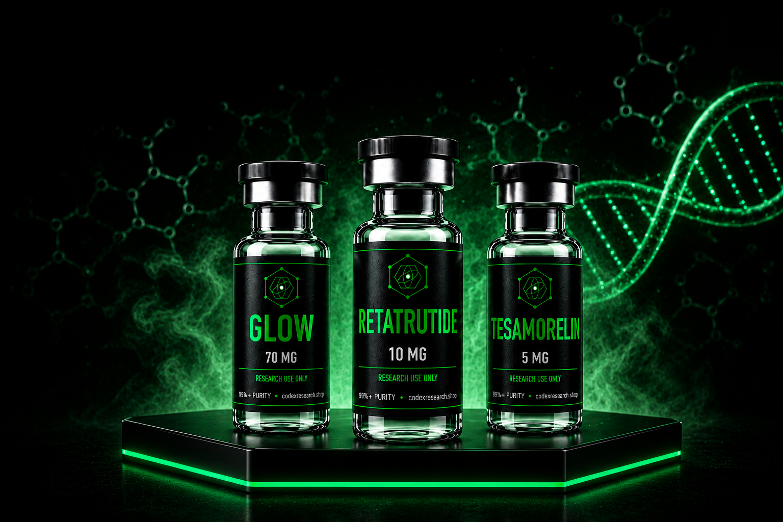 Codex Research vials on a glowing platform