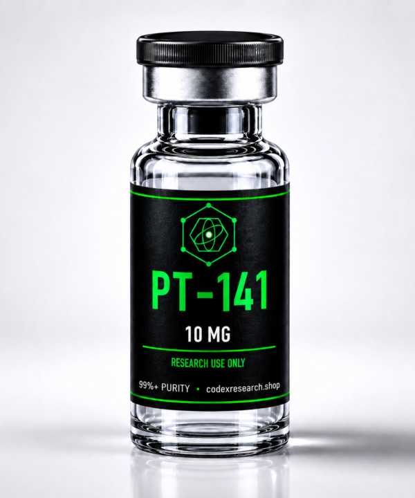 Codex Research PT-141 10mg research peptide vial, lyophilized, 99%+ purity, HPLC verified