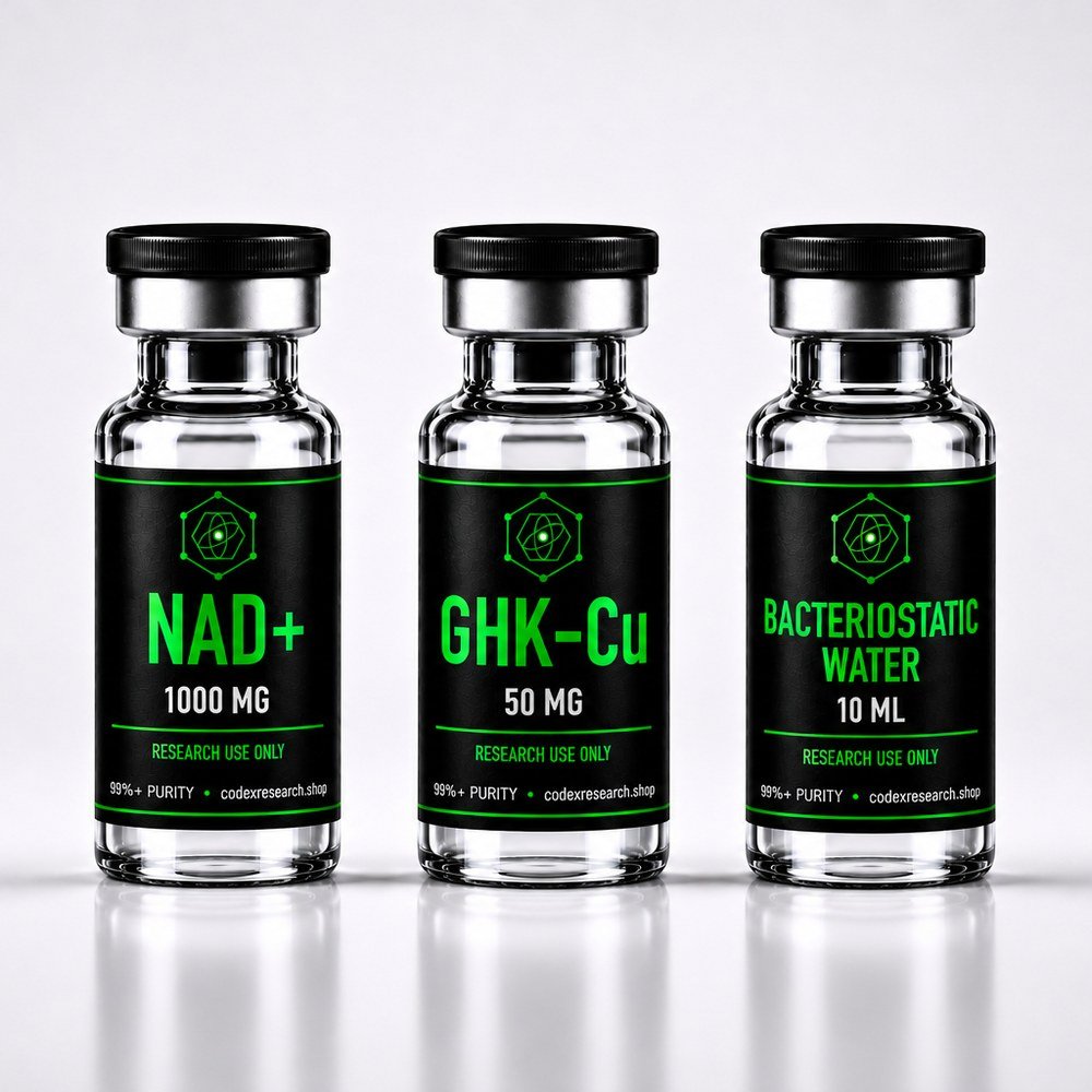Codex Research Longevity Kit — NAD+ 1000mg, GHK-Cu 50mg, and bacteriostatic water research vials