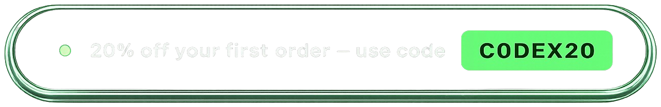20% off your first order — use code CODEX20