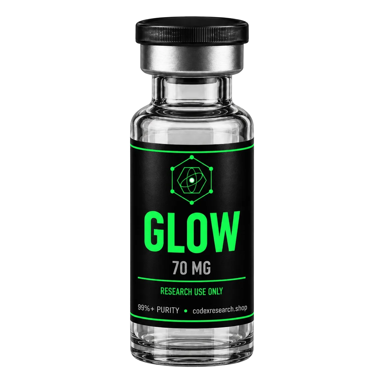 GLOW research peptide vial